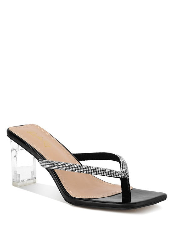 LITCHI CRYSTAL LINED THONG BLOCK HEELED SANDAL