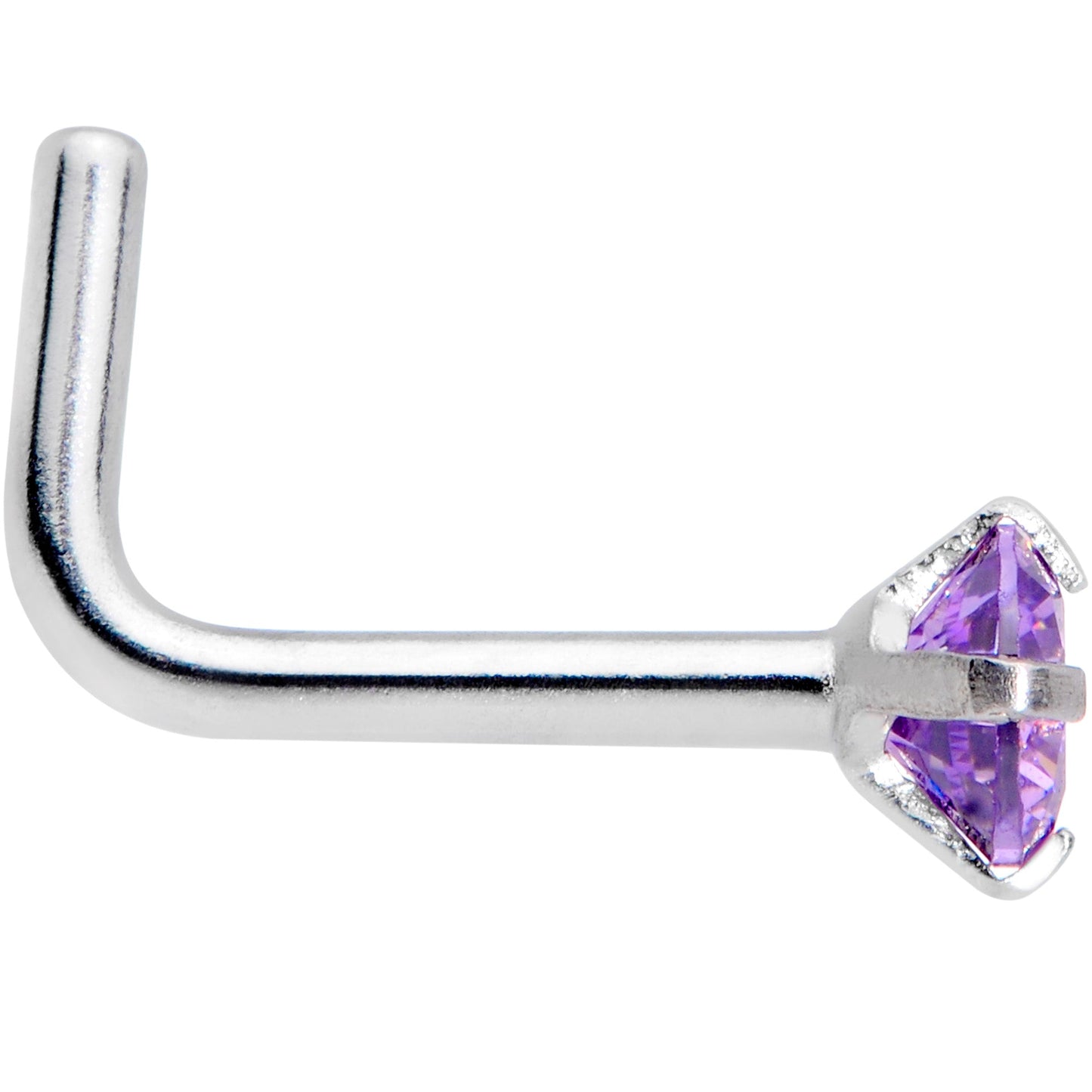 18G 1/4 Purplish 3mm CZ Gem Steel L-Shape Nose Ring