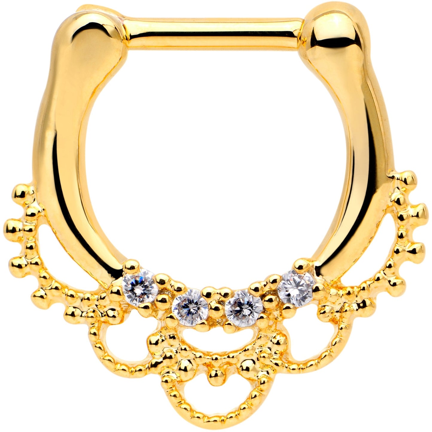 1/4 Clear CZ Gem Gold Tone Anodized Filigree Nipple Clicker Set