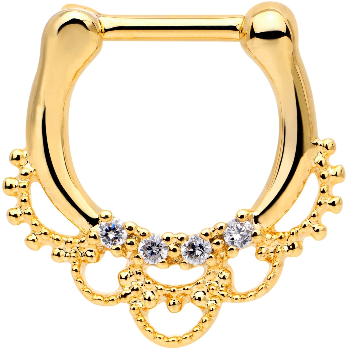 1/4 Clear CZ Gem Gold Tone Anodized Filigree Nipple Clicker Set