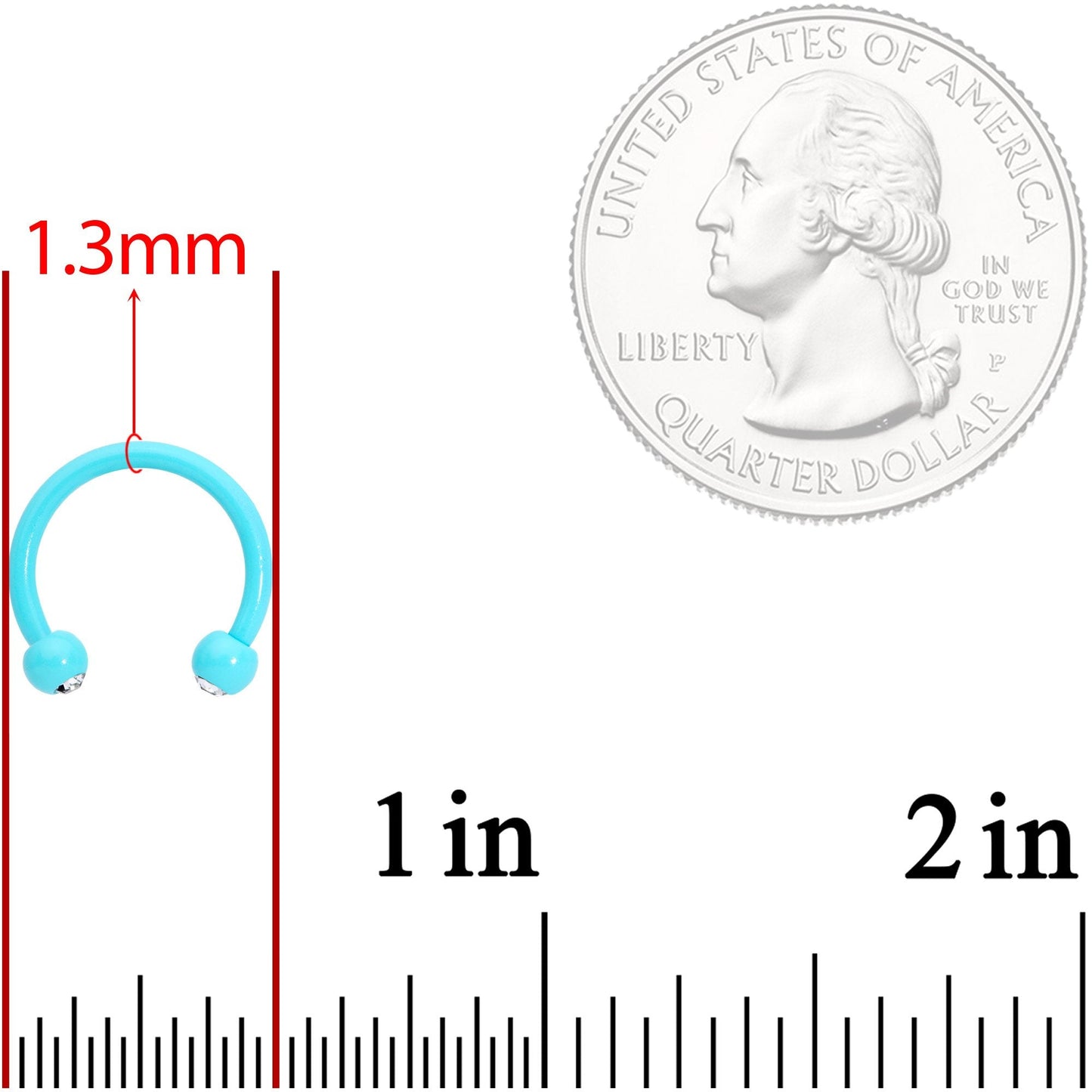 16G Clear Gem Teal Glow in the Dark Horseshoe Circular Barbell