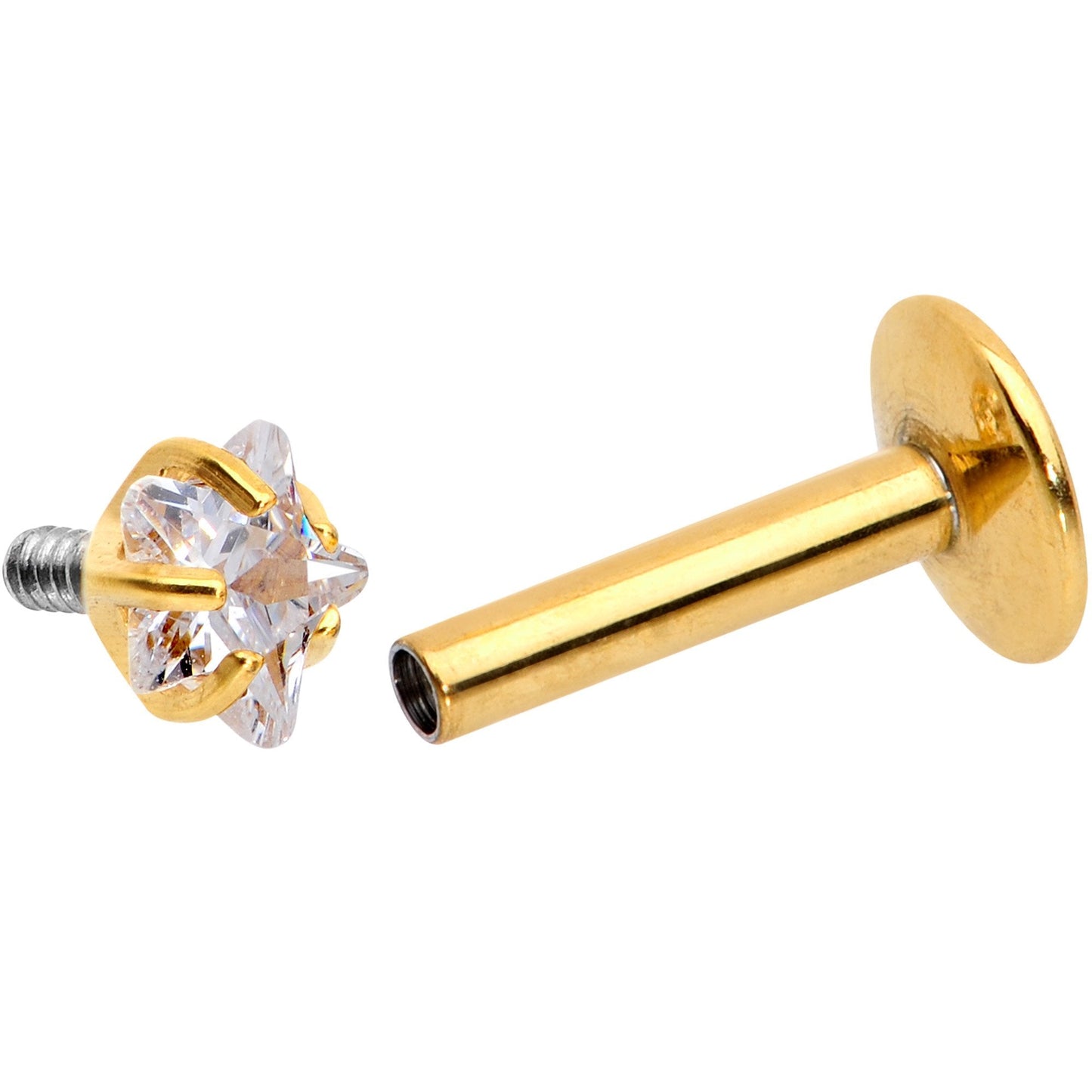 1/4 Clear Star CZ Gem Gold PVD Internally Threaded Labret Monroe