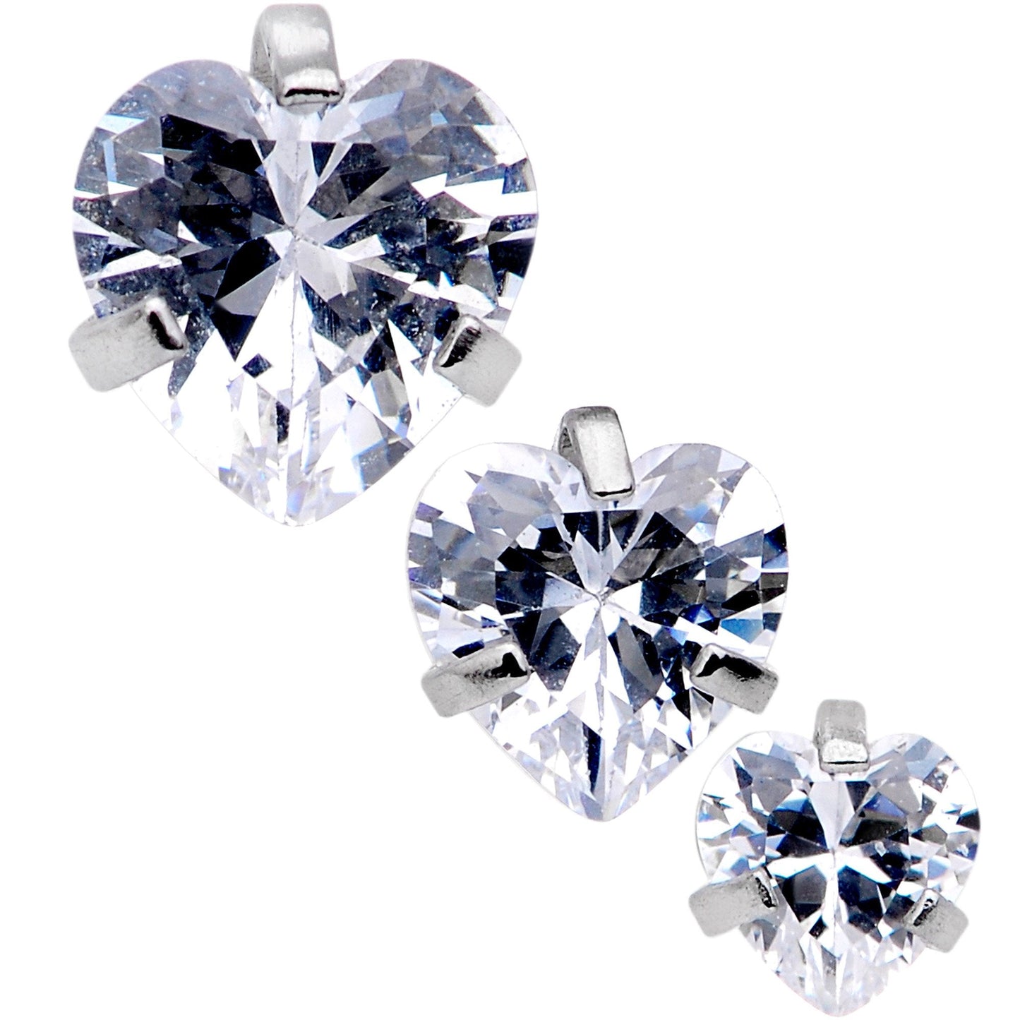 16G 5/16 Clear Gem Heart Trio Tragus Cartilage Earring Set of 3