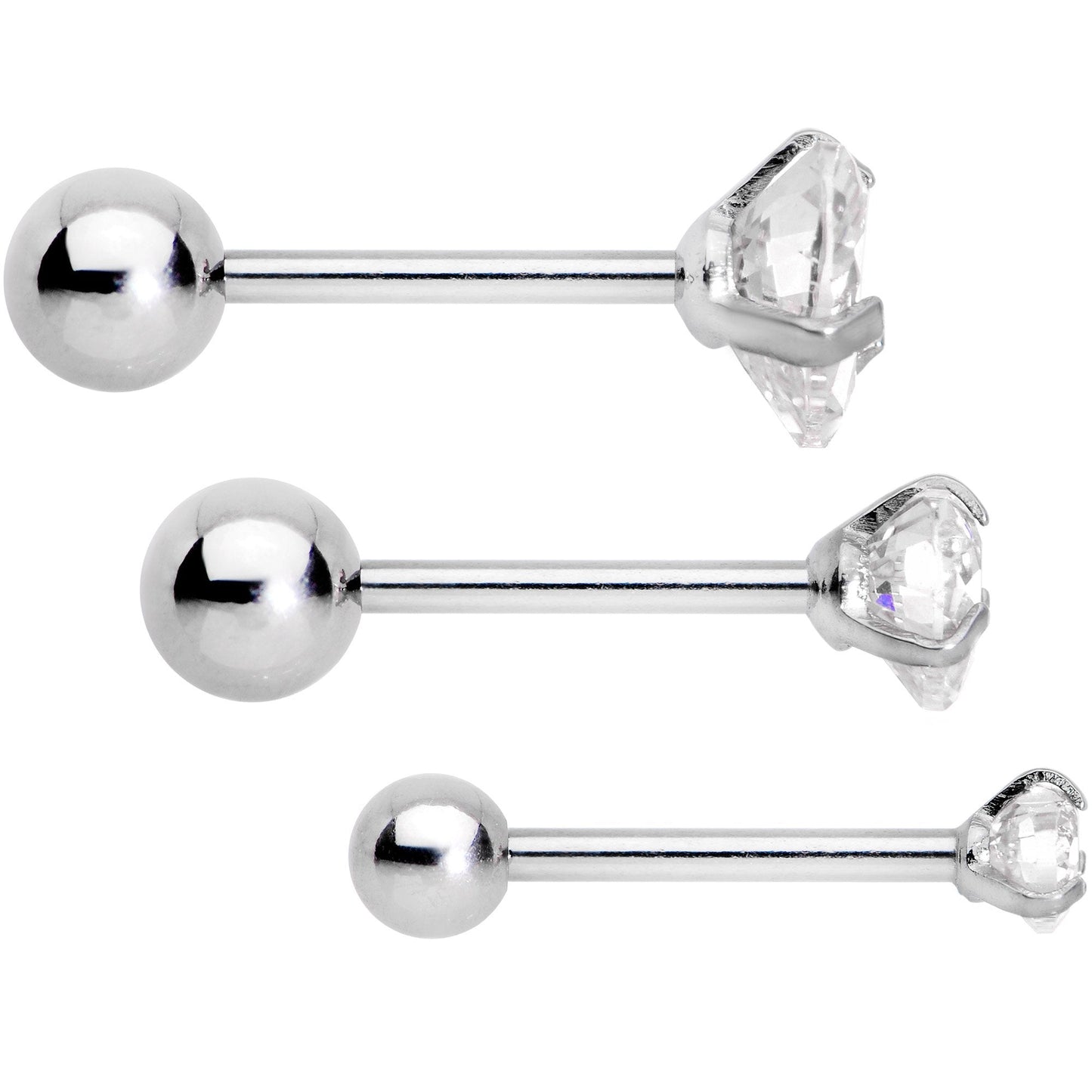 16G 5/16 Clear Gem Heart Trio Tragus Cartilage Earring Set of 3