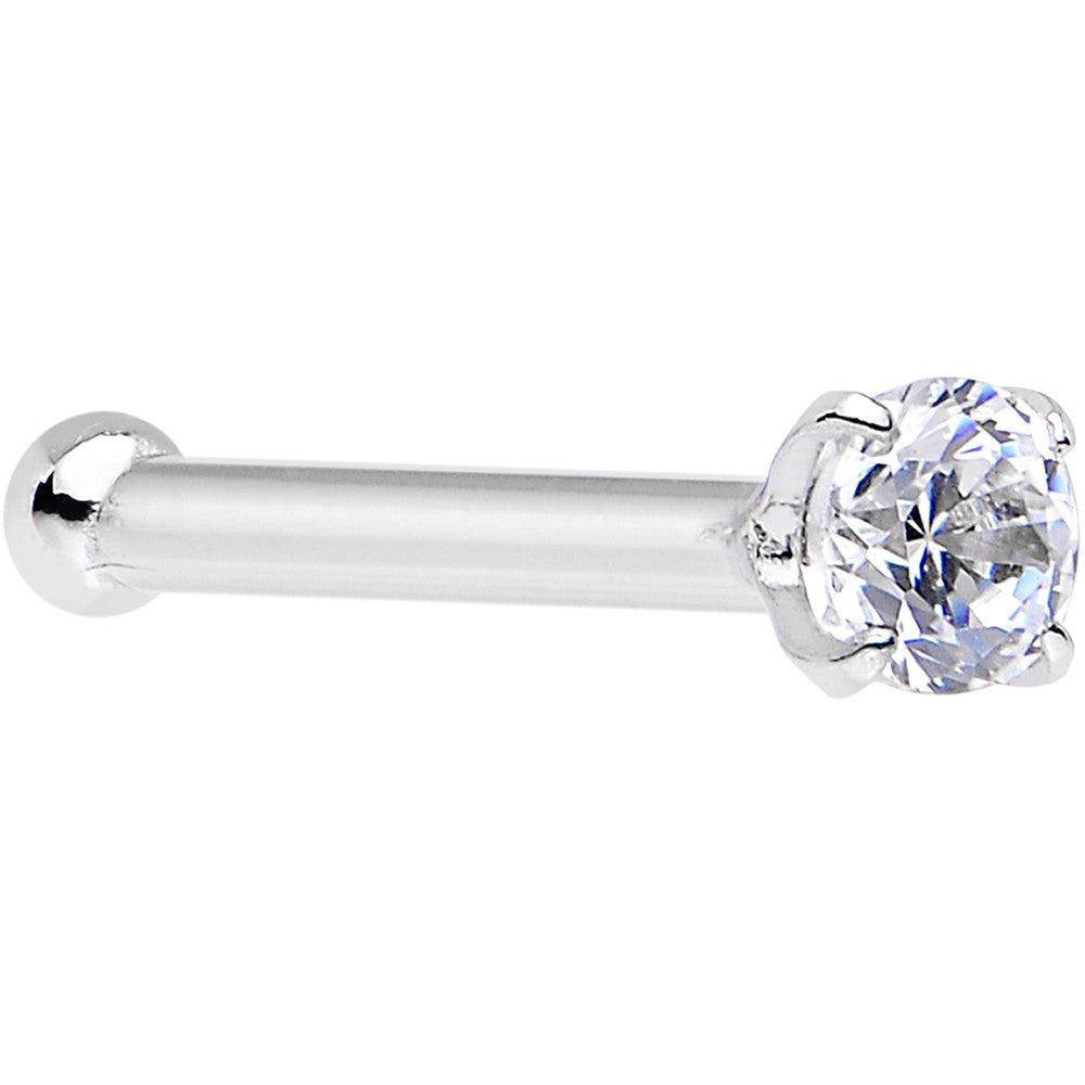 20G Solid 14K White Gold 2mm Cubic Zirconia Nose Stud Ring