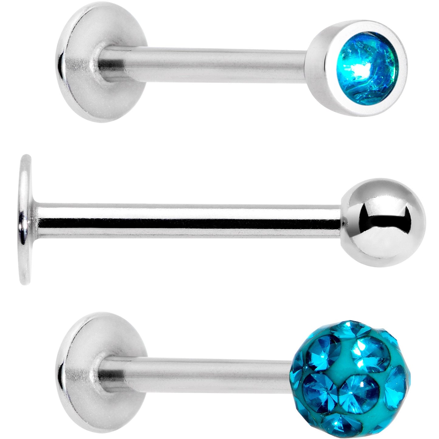 Teal Press Fit Faux Opal Labret Monroe Tragus 3 Pack Set