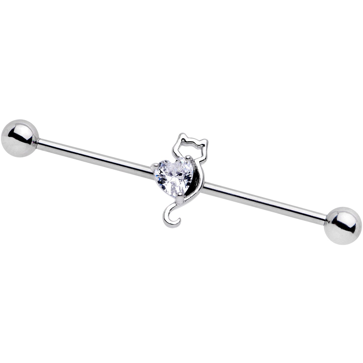 14G Clear Gem I Heart Kitty Cat Cats Industrial Barbell 38mm