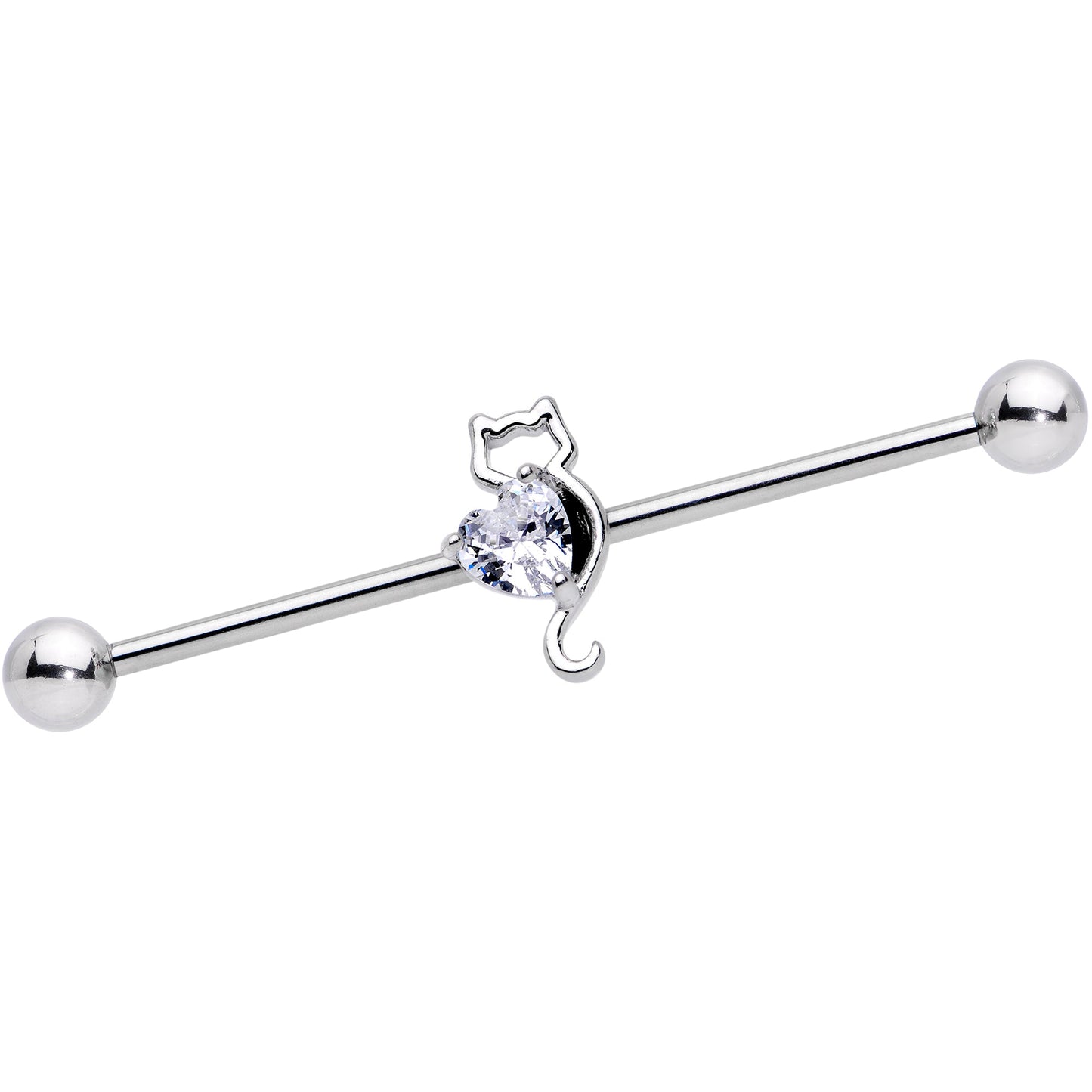 14G Clear Gem I Heart Kitty Cat Cats Industrial Barbell 38mm