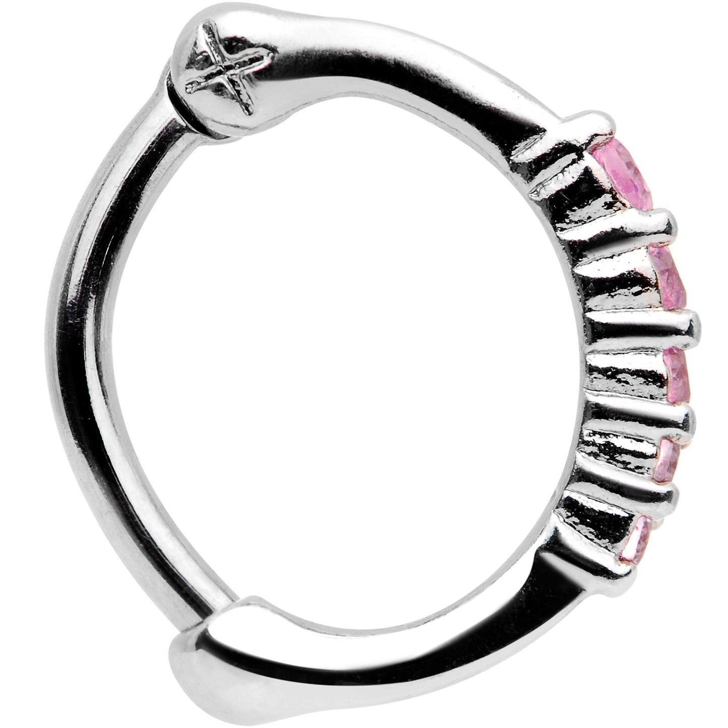 16G 5/16 Pink Gem Curved Hinged Cartilage Clicker