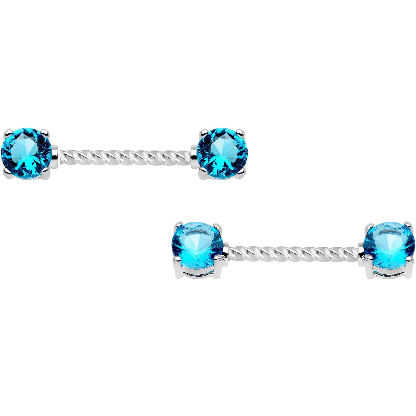 14G Blue CZ Gem Twisted Captive Ring Barbell Nipple Ring Set
