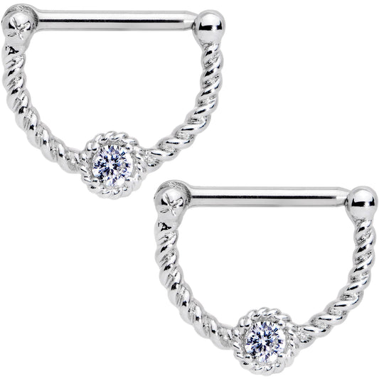 14G 1/2 Clear Gem Twisted Nipple Clicker Set