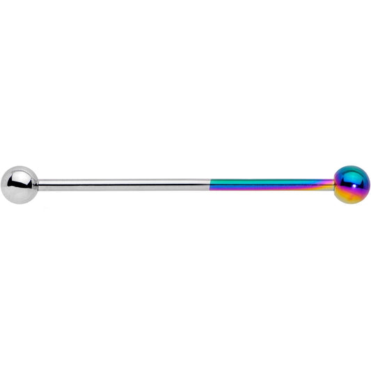 14G Rainbow and Steel Tone Two Tone Industrial Barbell 38mm