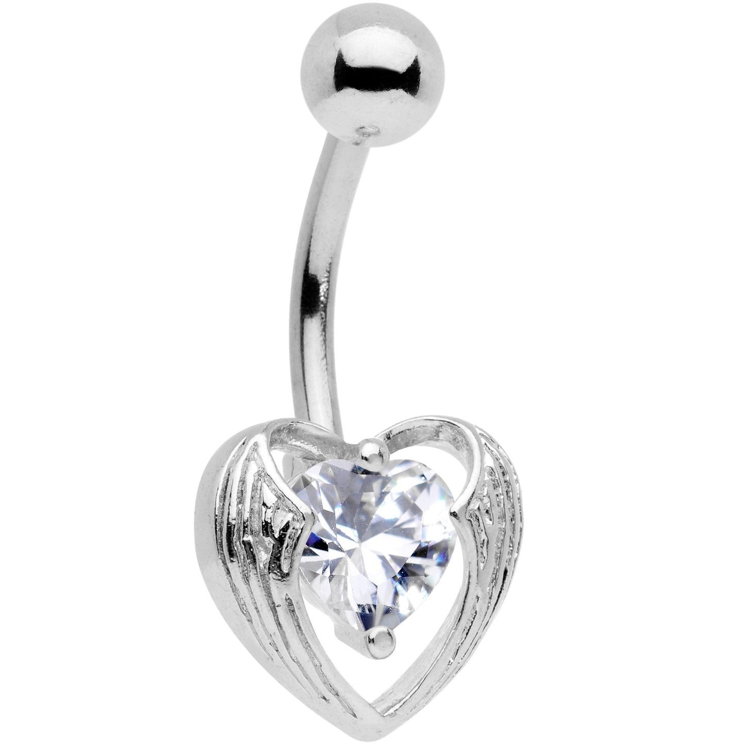 Clear CZ Gem Hugged Heart Belly Ring