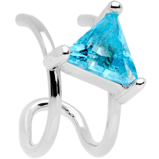 Aqua CZ Gem Triangle Bling Non Pierced Ear Cuff
