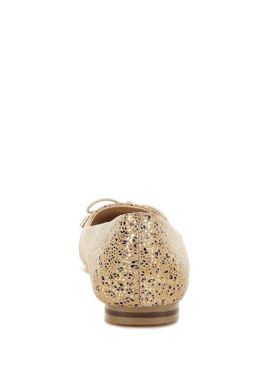 Apollon Bow Detail Foil Print Suede Ballerinas