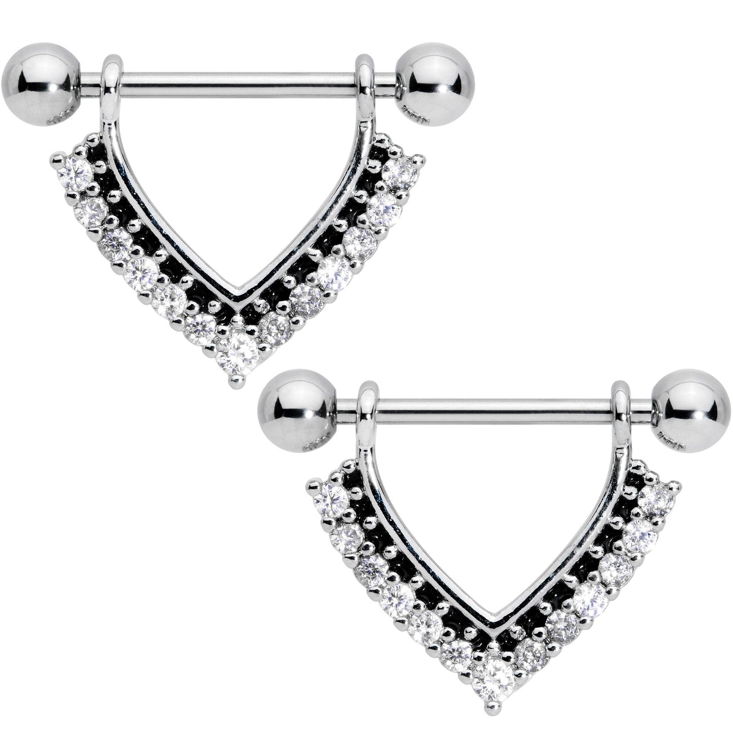 9/16 Clear CZ Gem Sharp Cluster Dangle Nipple Ring Set