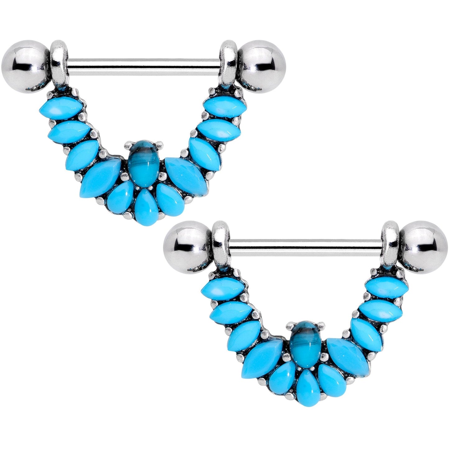 9/16 Southwestern Blue Chip Dangle Barbell Nipple Ring Set