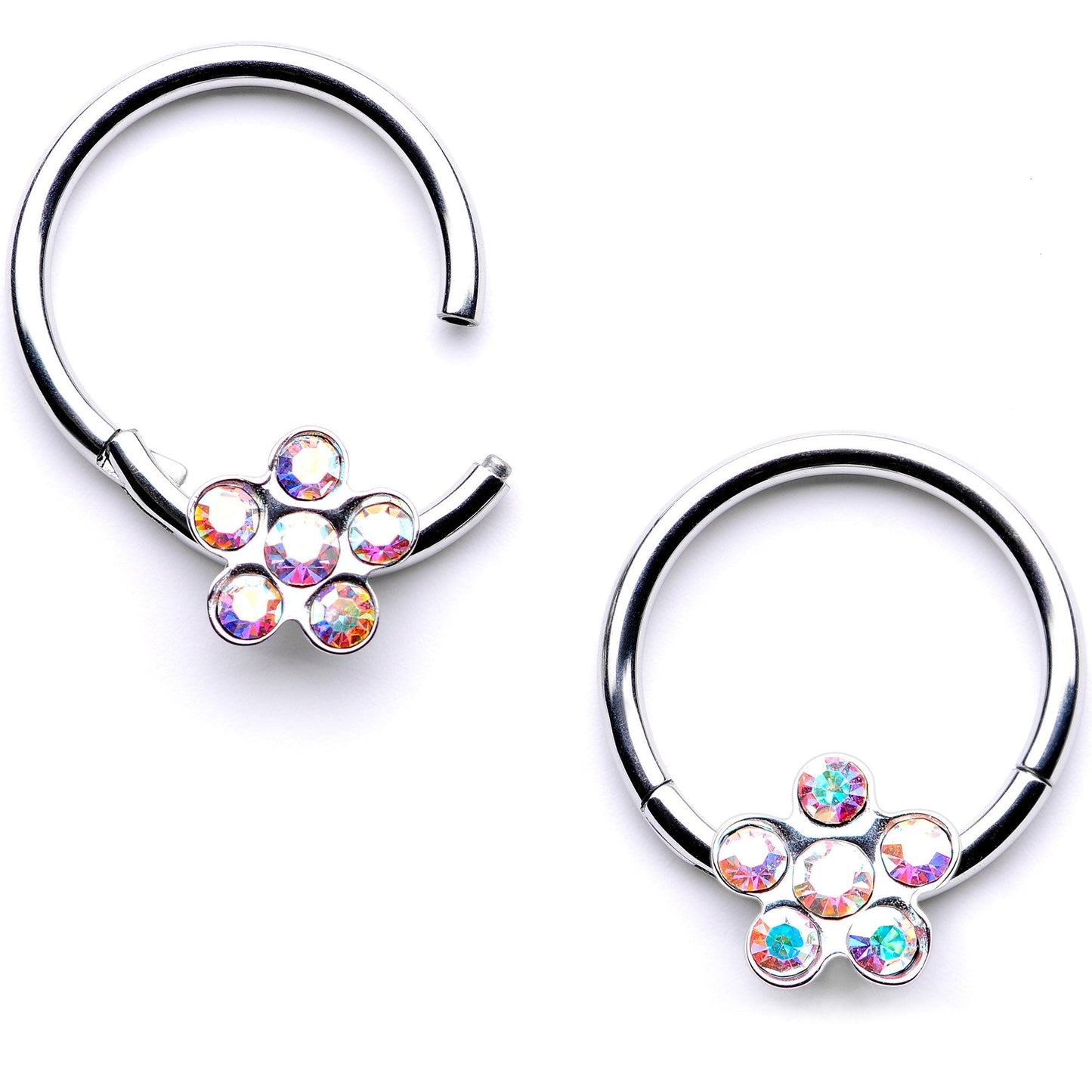 16G 3/8 Aurora Gem Petal Flower Hinged Segment Ring Set