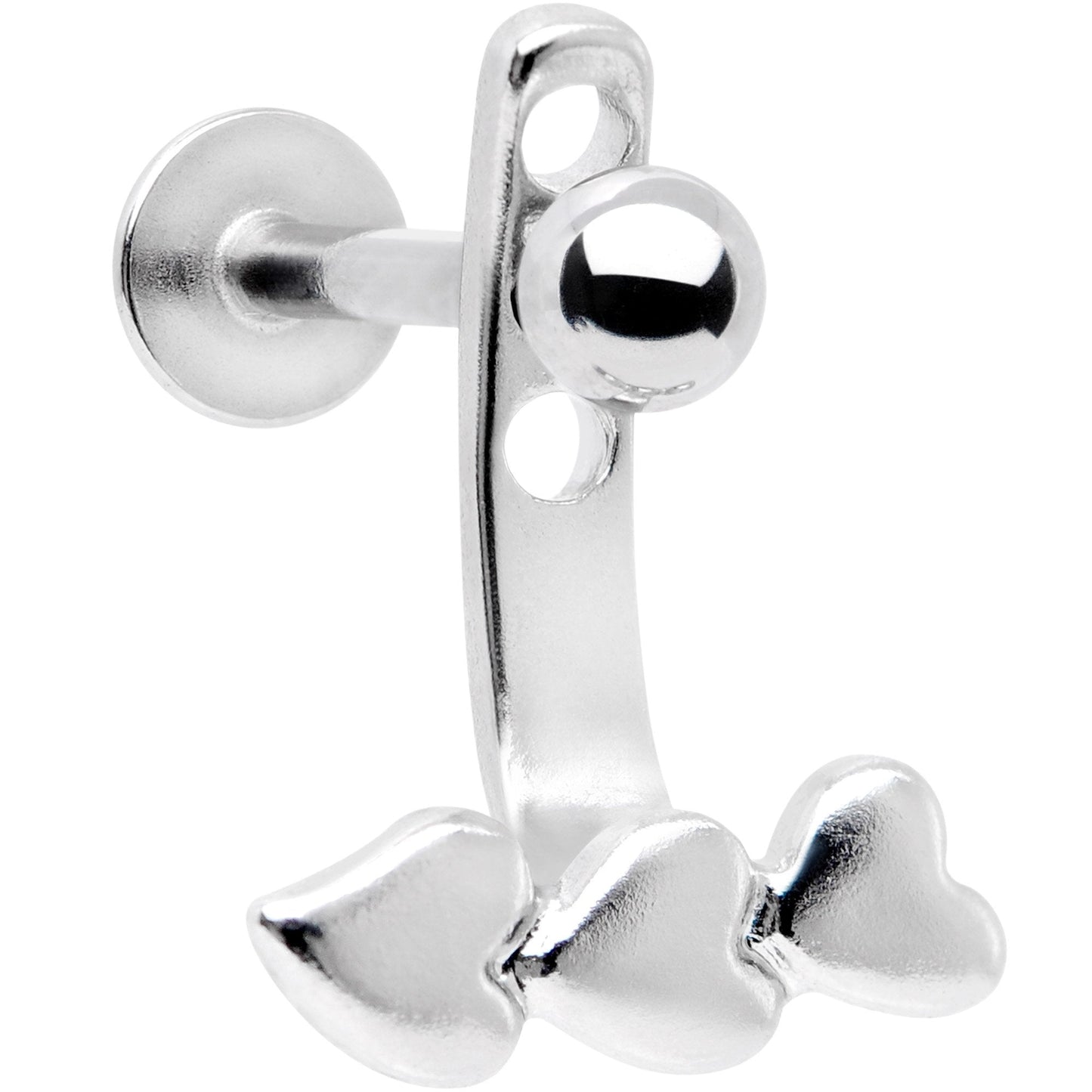 16G 3/8 Triple Heart Dangle Cartilage Tragus Helix Piercing