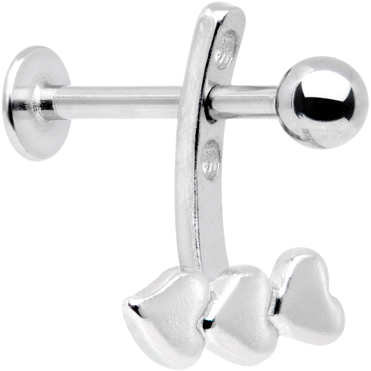 16G 3/8 Triple Heart Dangle Cartilage Tragus Helix Piercing