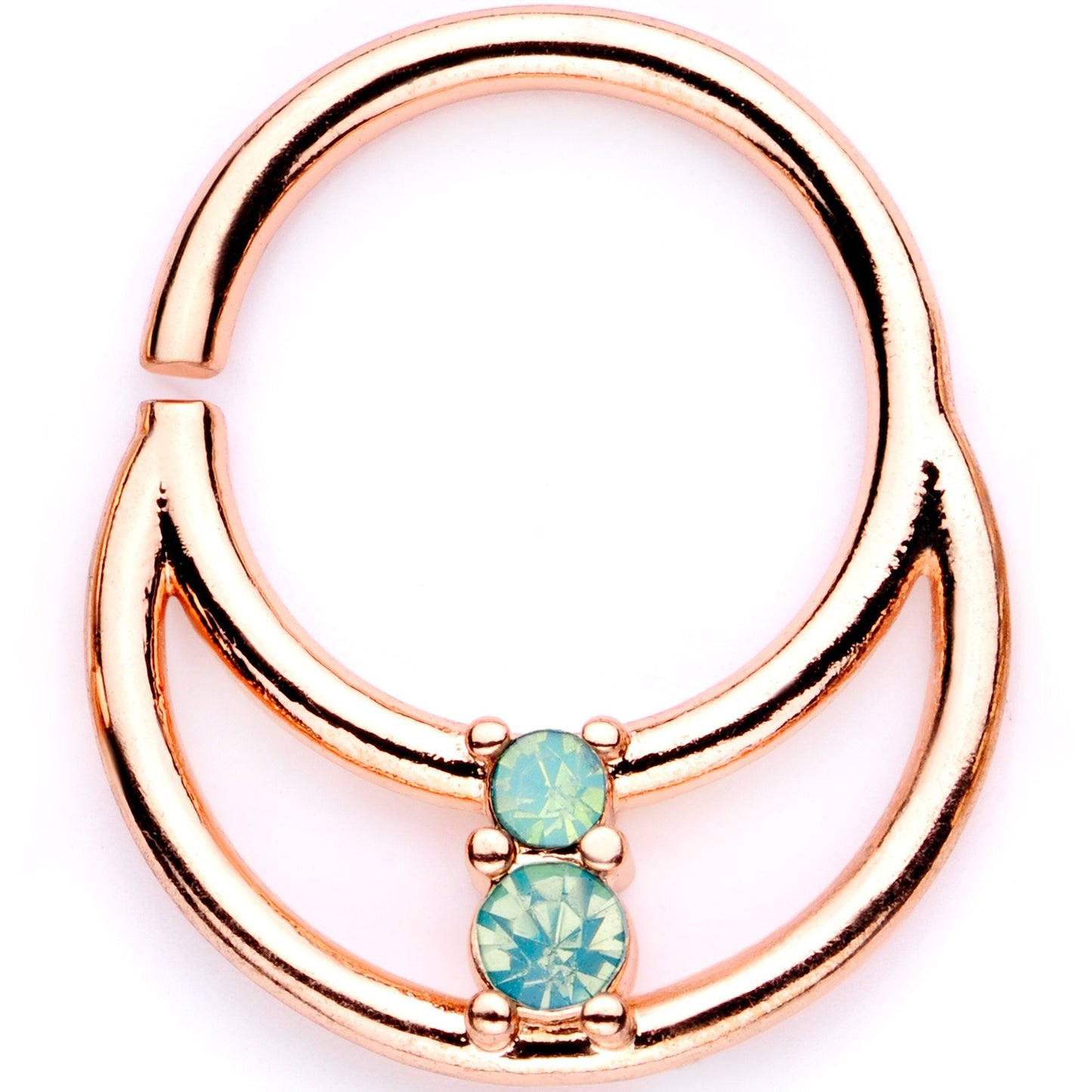 16G 3/8 Teal Faux Opal Rose Gold Tone Horseshoe Closure Ring Set
