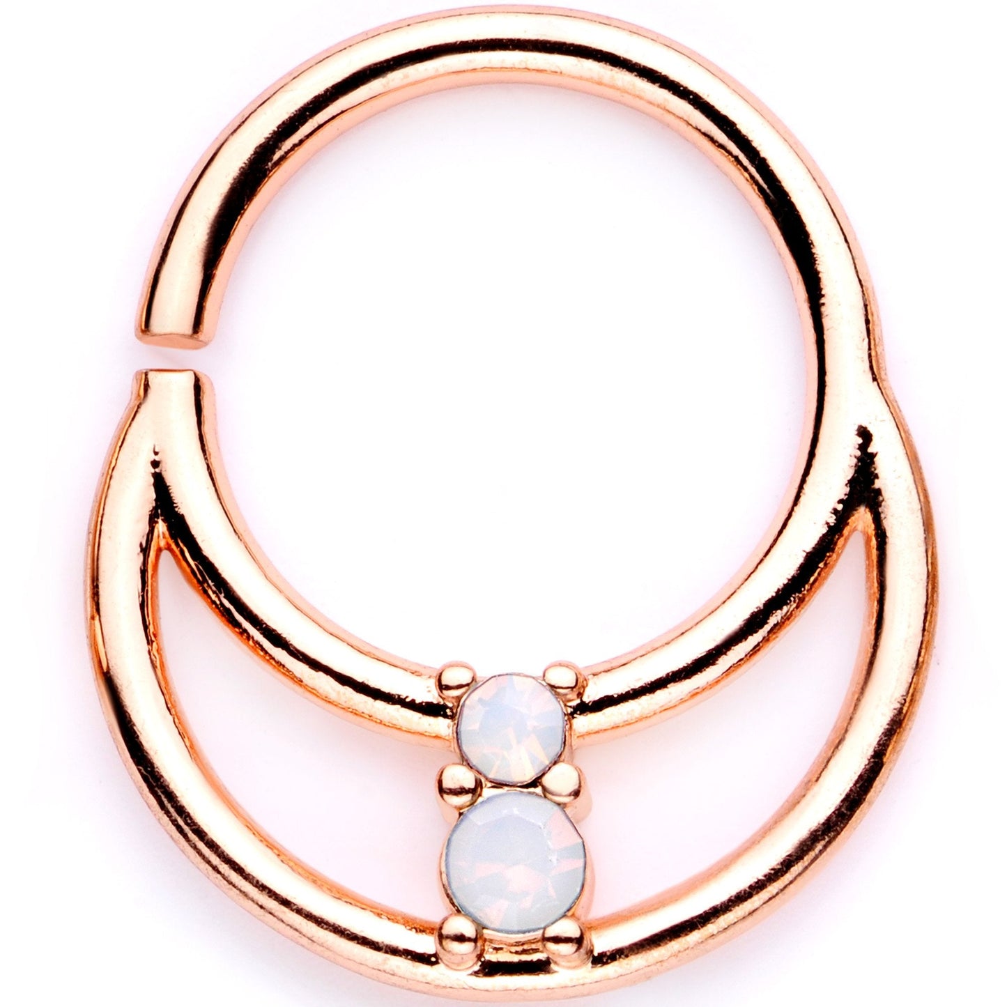 16G 3/8 White Faux Opal Rose Gold Tone Twisted Horseshoe BCR Captive Ring Set