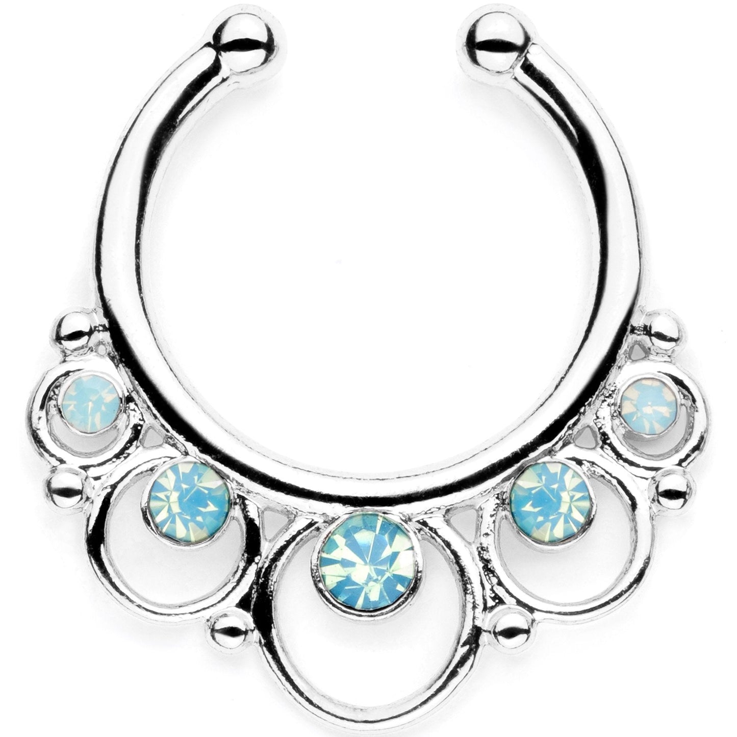 16G Teal Faux Opal Twisted Horseshoe Clip On Fake Septum Ring Set