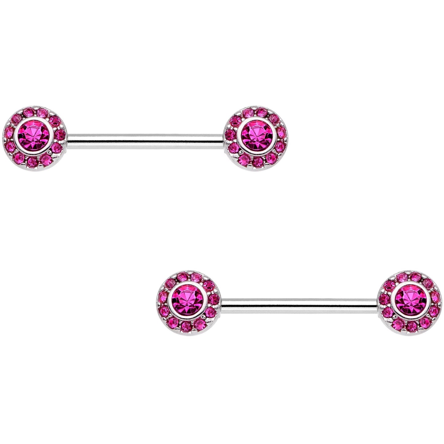 14G 5/8" Pink Gem Circular Cluster Barbell Nipple Ring Set