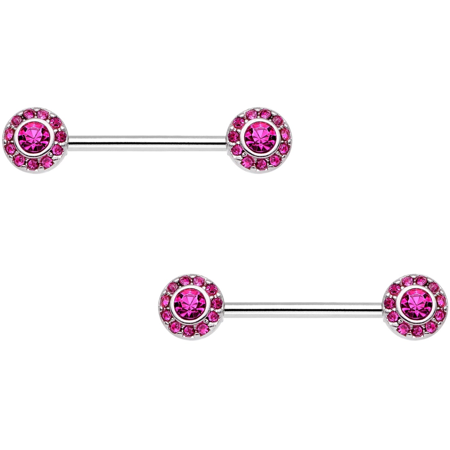 14G 5/8" Pink Gem Circular Cluster Barbell Nipple Ring Set