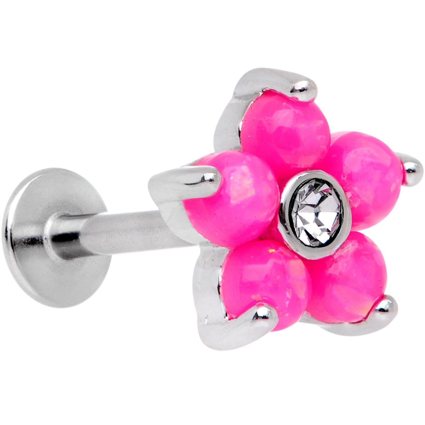 16G 5/16 Pink Faux Opal CZ Flower Cartilage Tragus