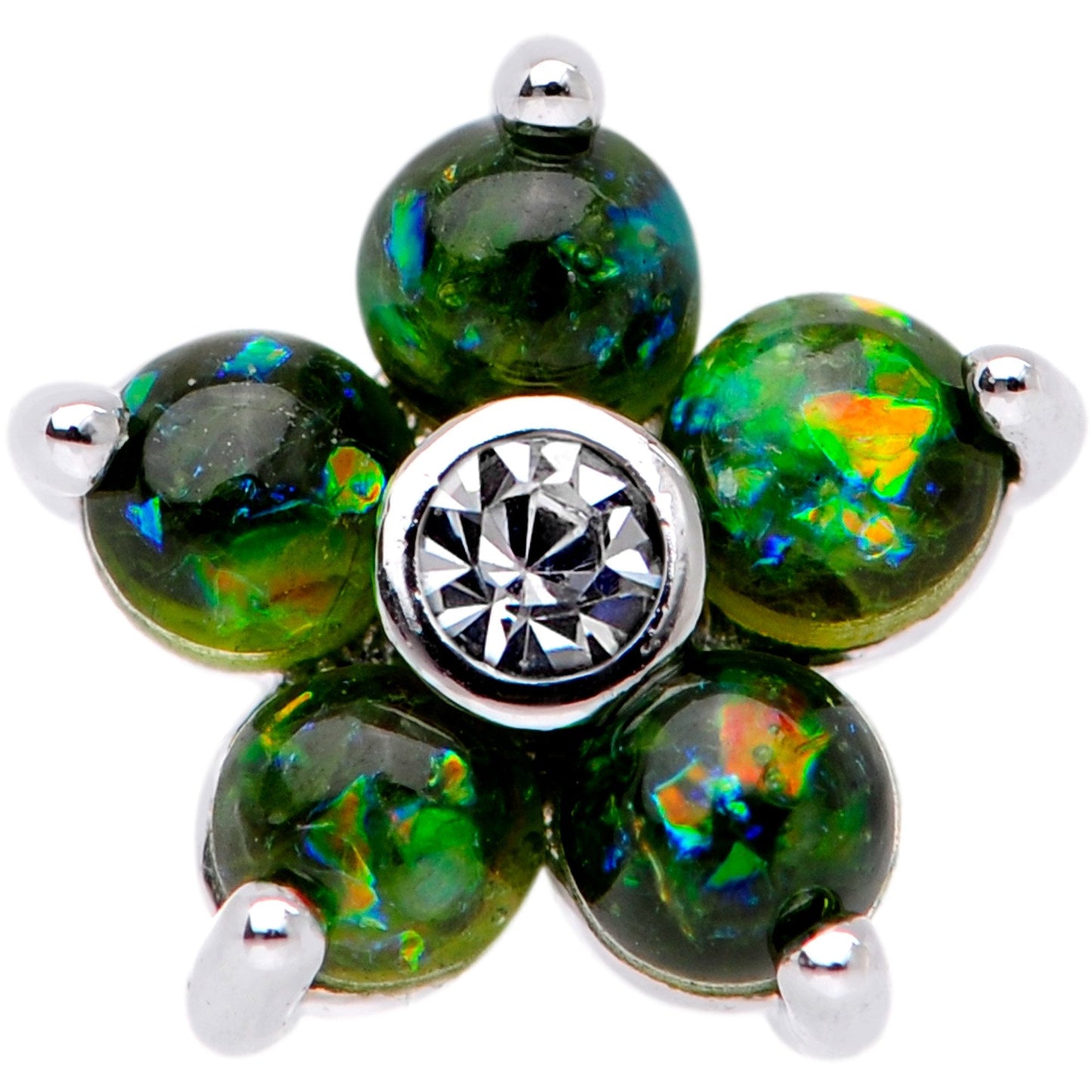 16G 5/16 Green Faux Opal CZ Flower Cartilage Tragus