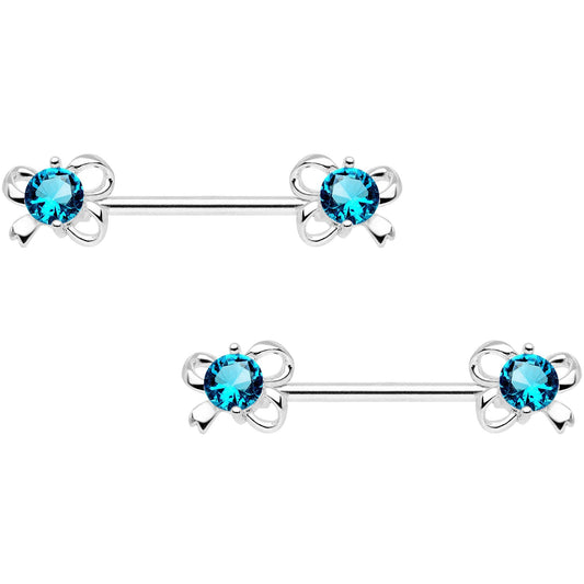 Aqua CZ Gem All Tied Up Barbell Nipple Ring Set