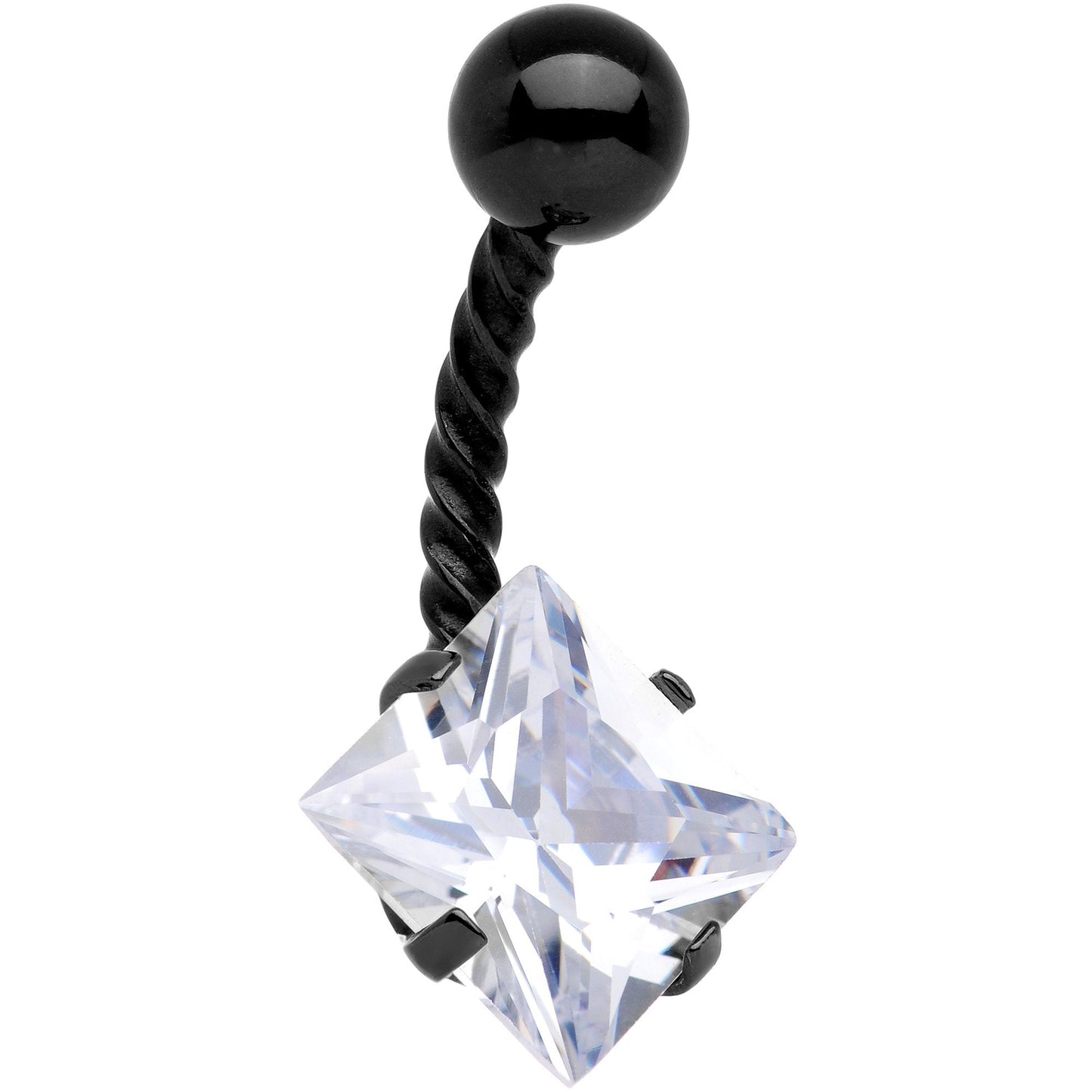 Clear CZ Gem Black IP Party Princess Seriously Twisted Belly Ring