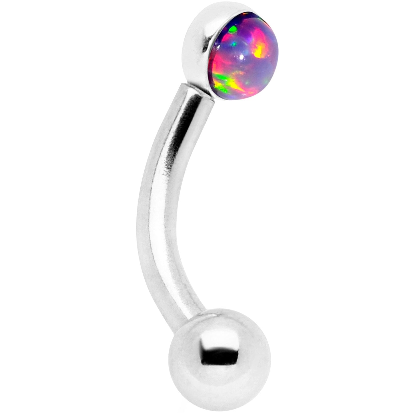 16G 1/4 Purple Synthetic Opal Flat Set Curved Eyebrow Rook Piercing