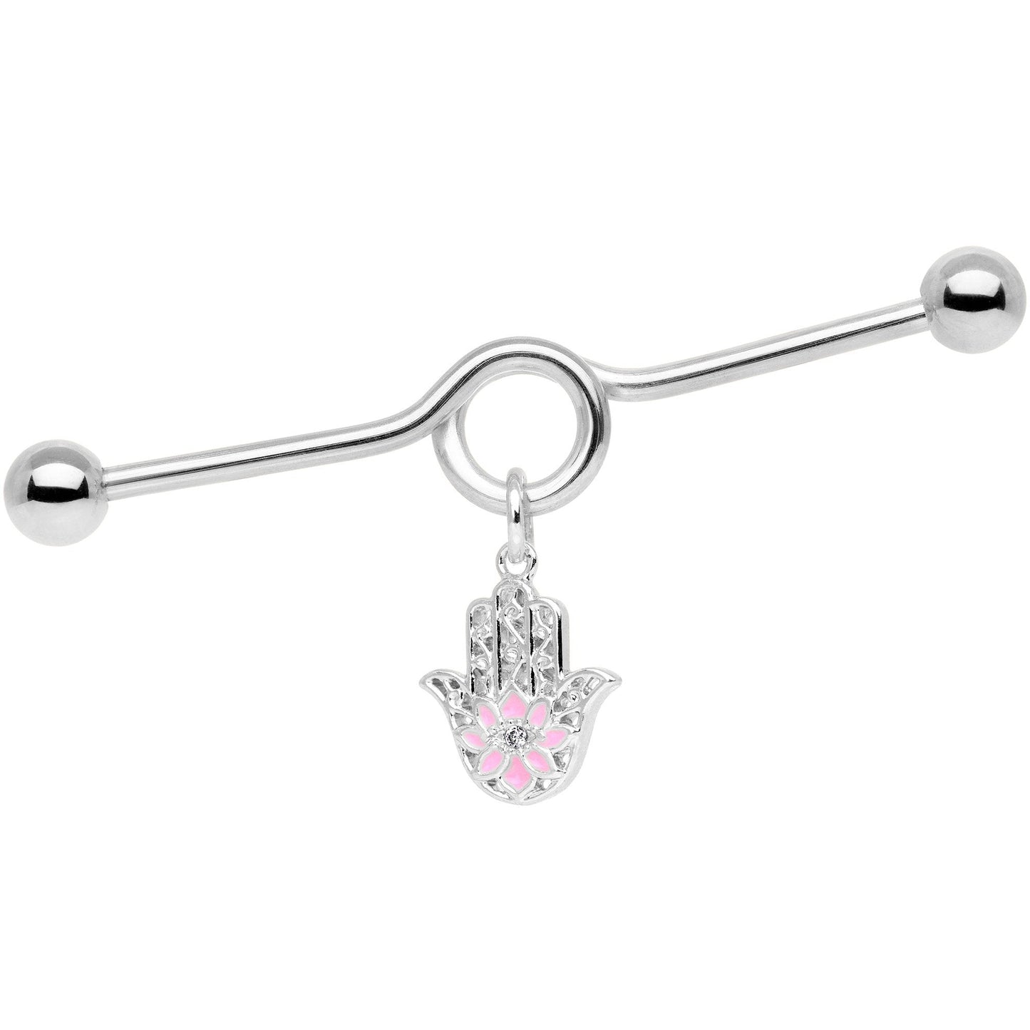 Hamsa Lotus Flower Charm Dangle Circular Industrial Project Bar 38mm