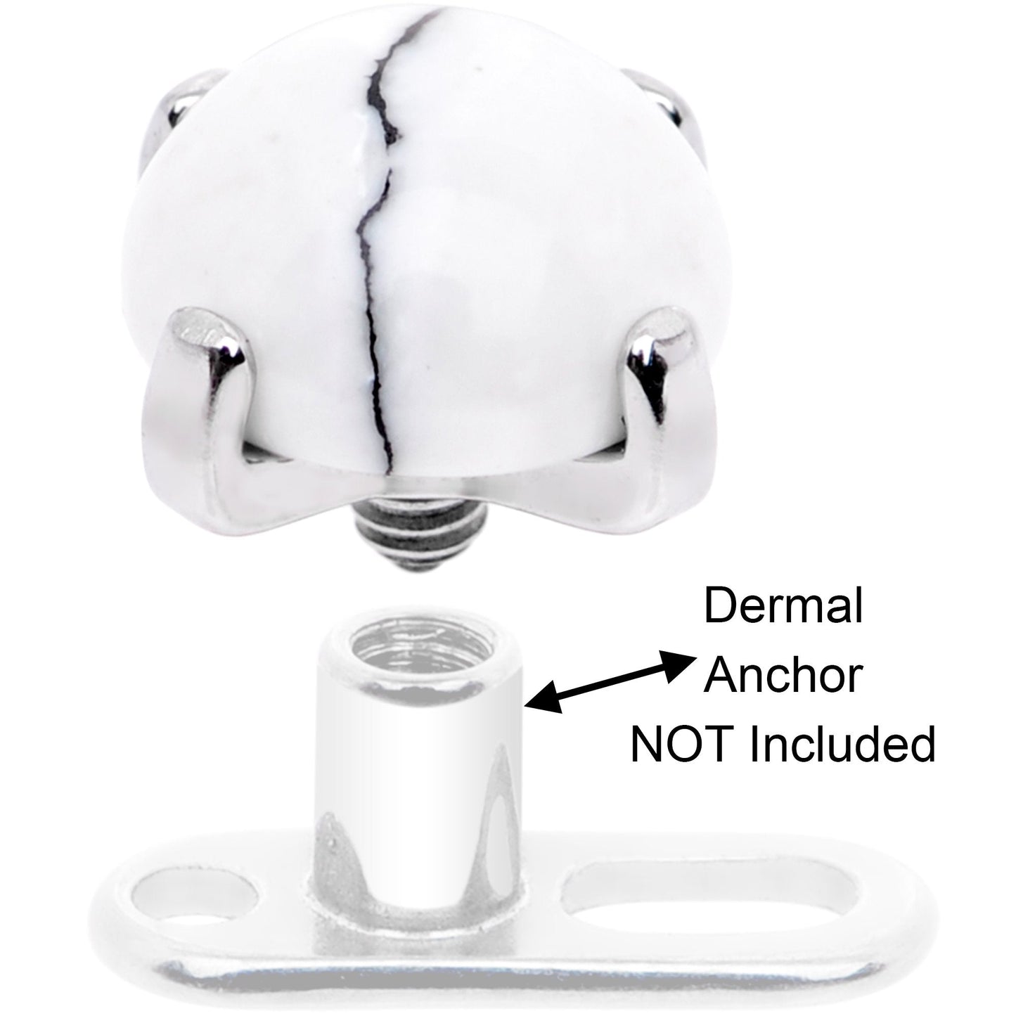 14G Natural White Howlite Externally Threaded Dermal Anchor Top