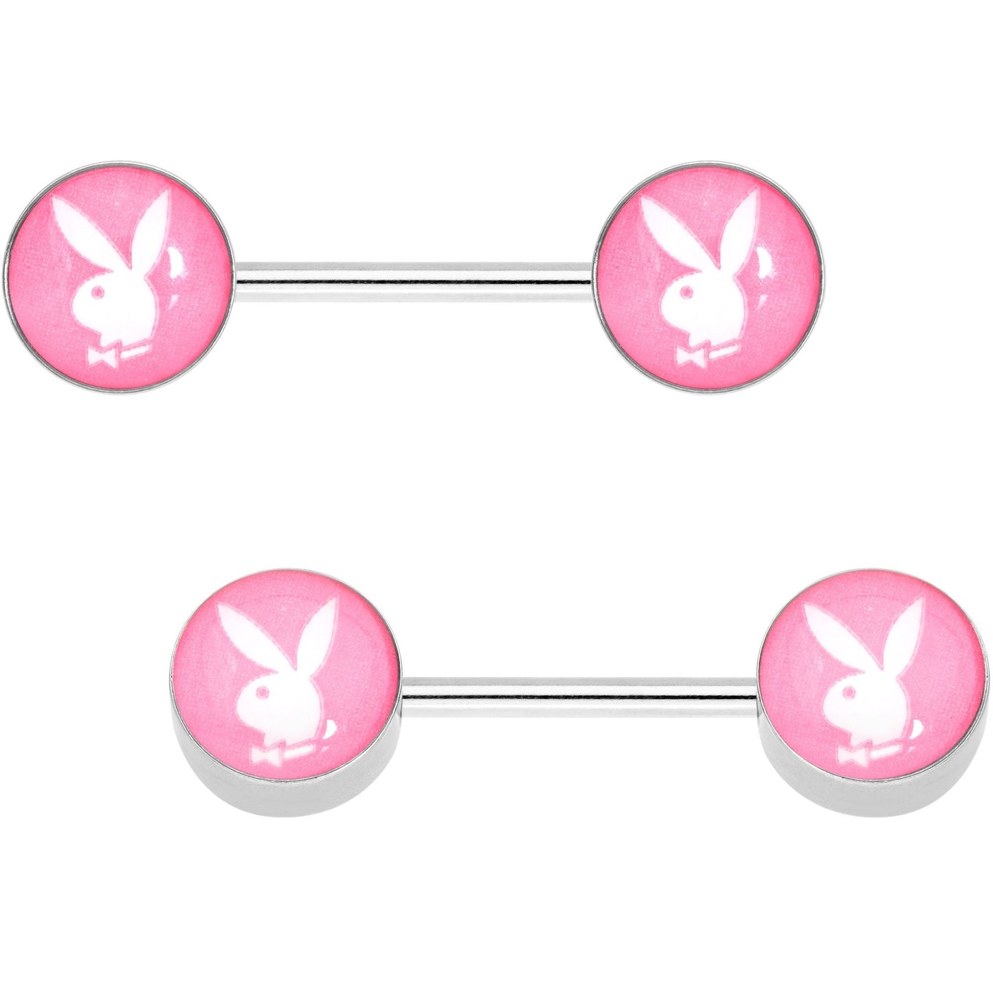 Licensed Pink White Playboy Bunny Barbell Nipple Ring Set