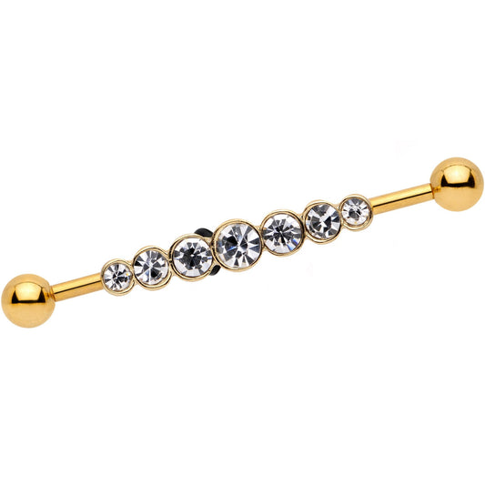 14G Clear Gem Gold IP Super Seven Industrial Barbell 38mm