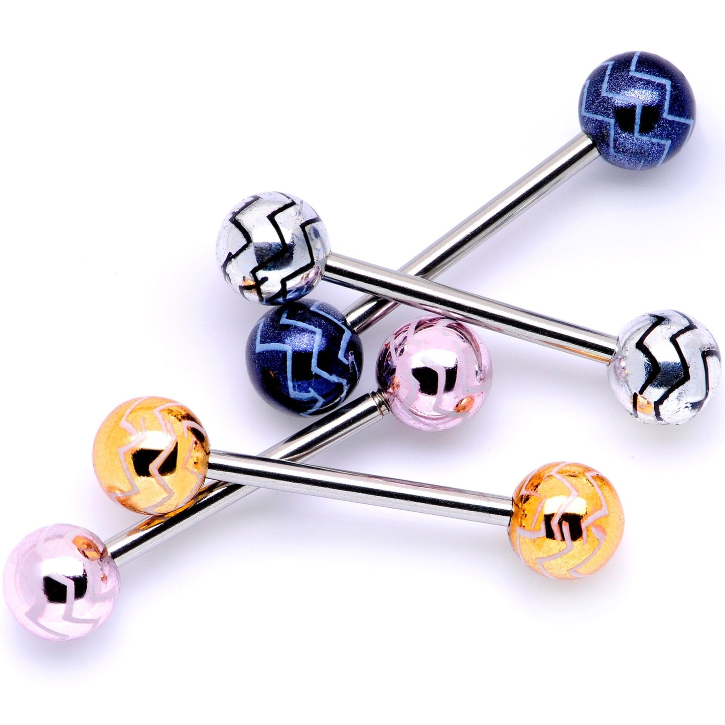 Late Night Party Zig Zag Barbell Tongue Ring Set of 4