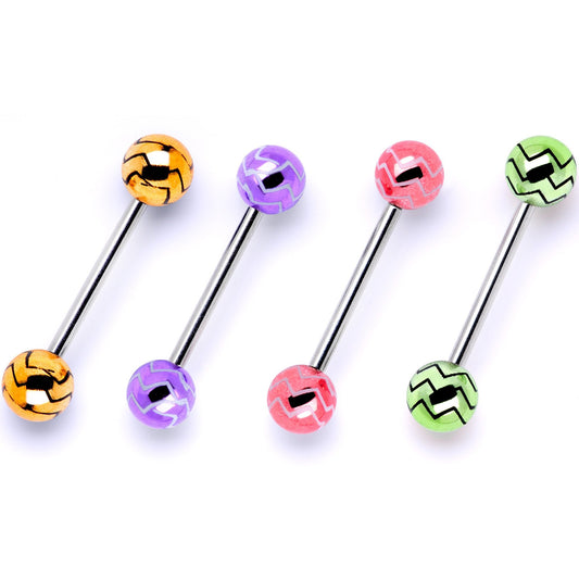 Summer Party Zig Zag Barbell Tongue Ring Set of 4
