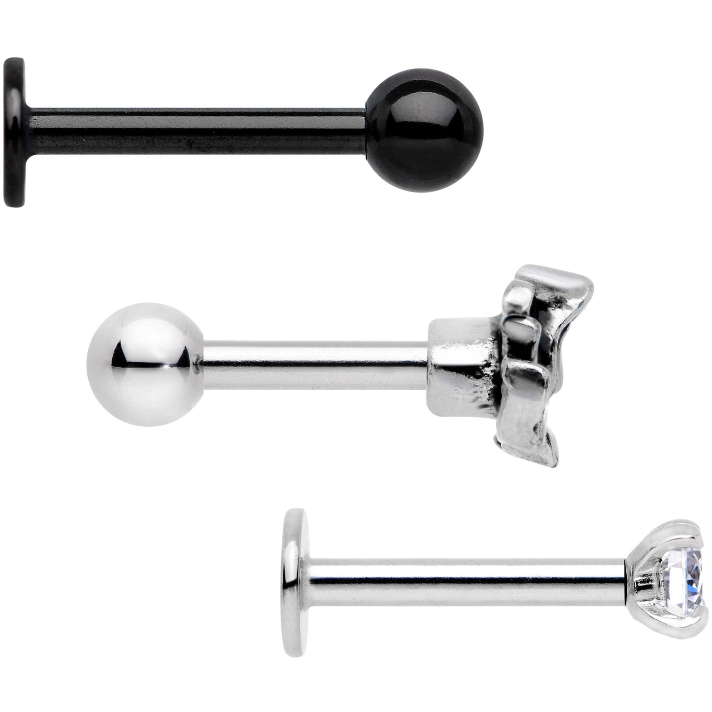 16G 1/4 Clear Gem Lotus Flower Black Cartilage Tragus Earring Set of 3