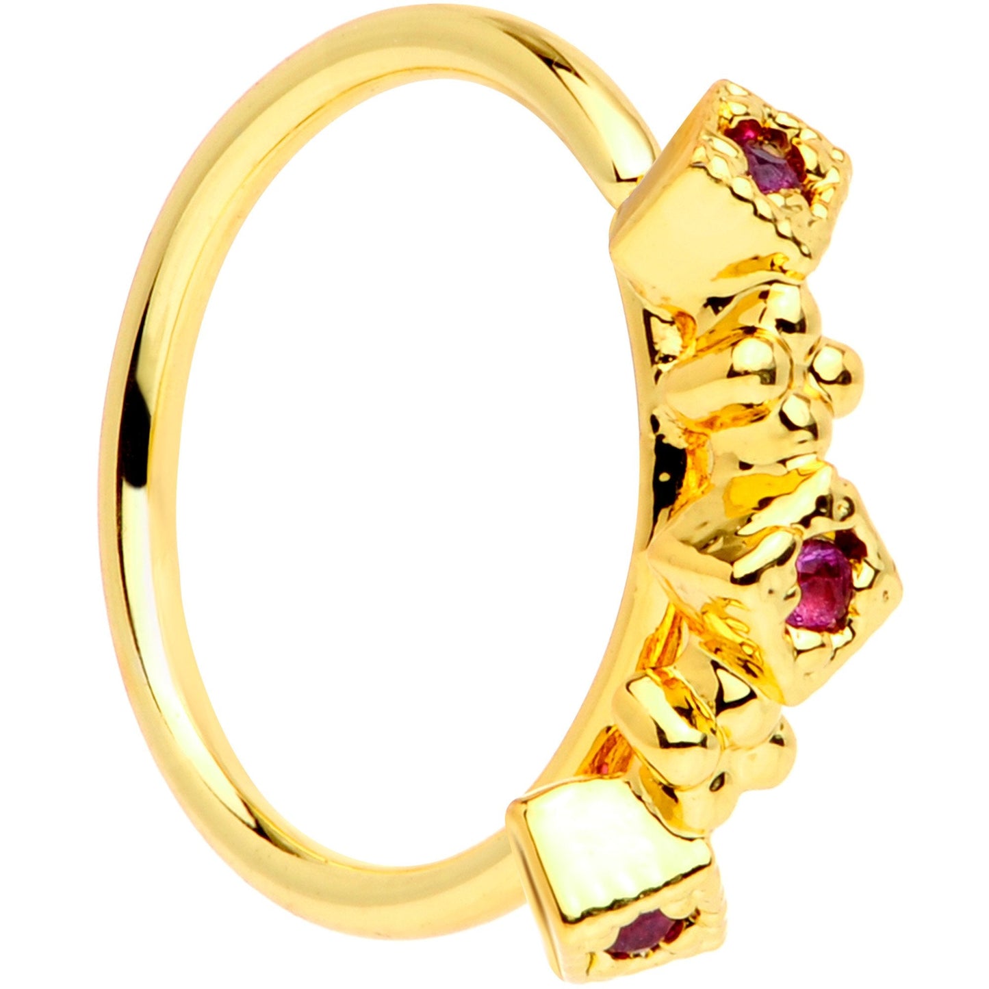 20G 5/16 Red Gem Gold Tone Flower Garden Seamless Circular Ring