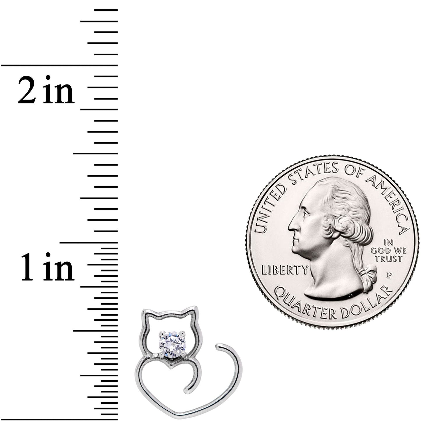 18G Clear CZ Gem Hey Pretty Kitty Cat Closure Ring