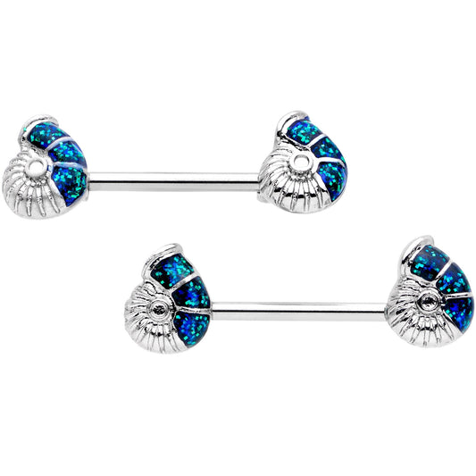14G 1/2 9/16 Blue Seashell Twisted Horseshoe Nipple Jewelry Set