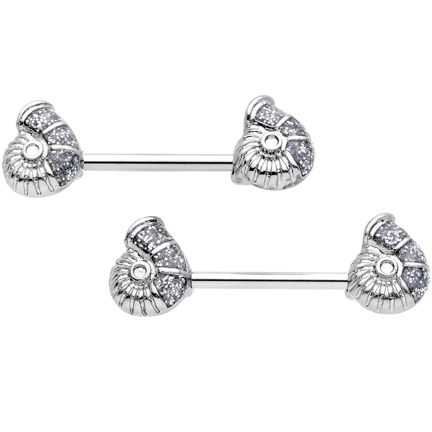 14G 1/2 9/16 Seashell Twisted Horseshoe Nipple Jewelry Set