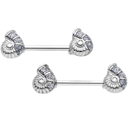 14G 1/2 9/16 Seashell Twisted Horseshoe Nipple Jewelry Set