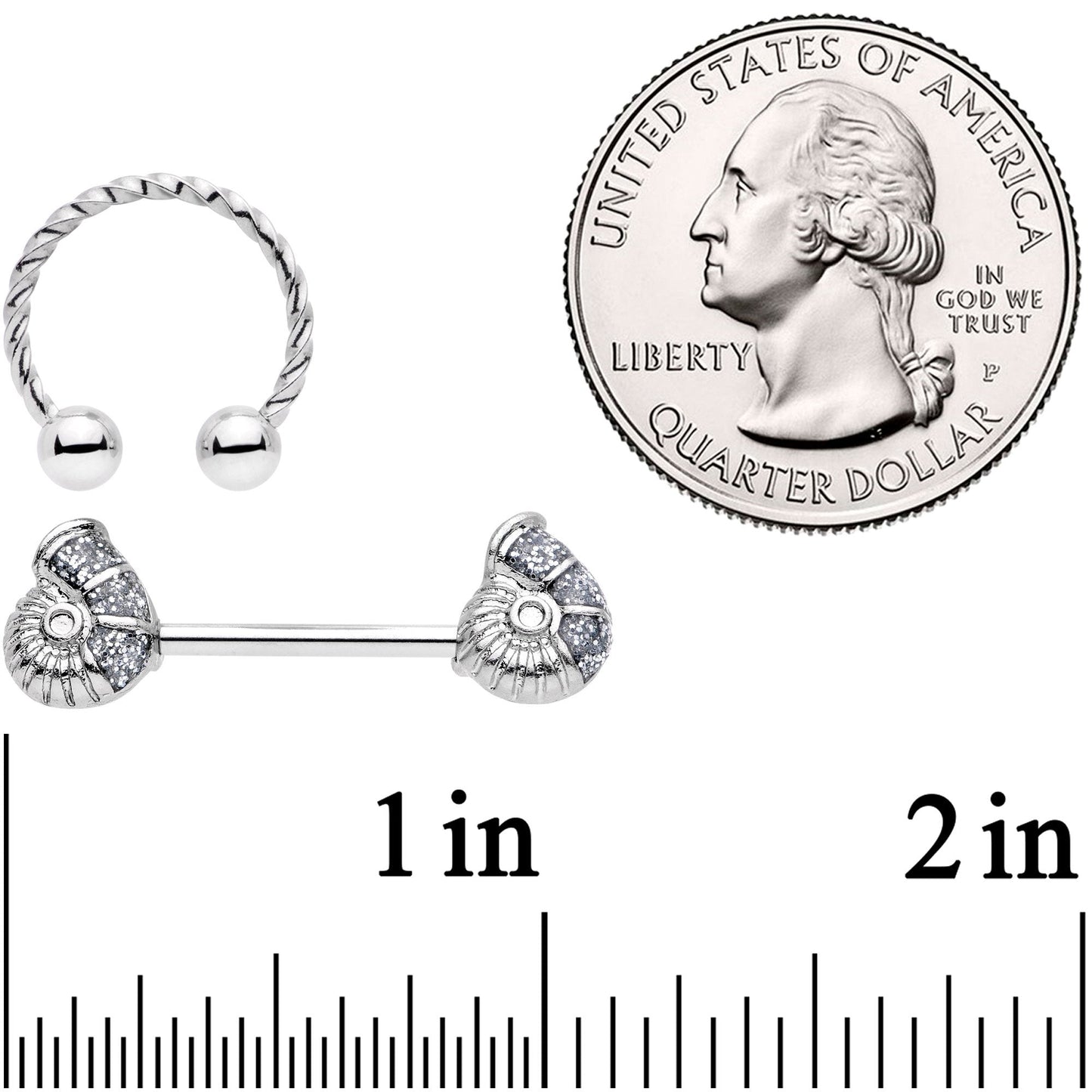14G 1/2 9/16 Seashell Twisted Horseshoe Nipple Jewelry Set