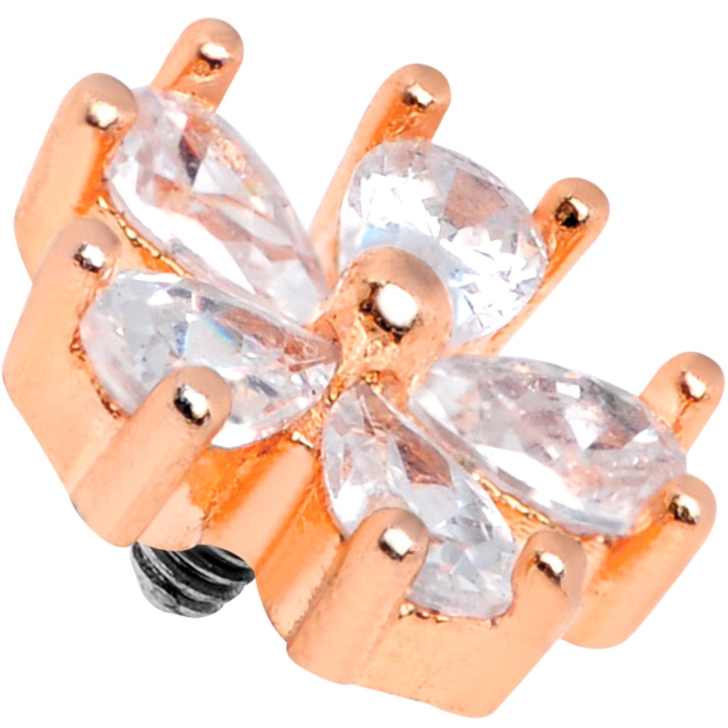 14G Clear CZ Gem Lovely Bloom Rose Gold Tone Dermal Anchor Top