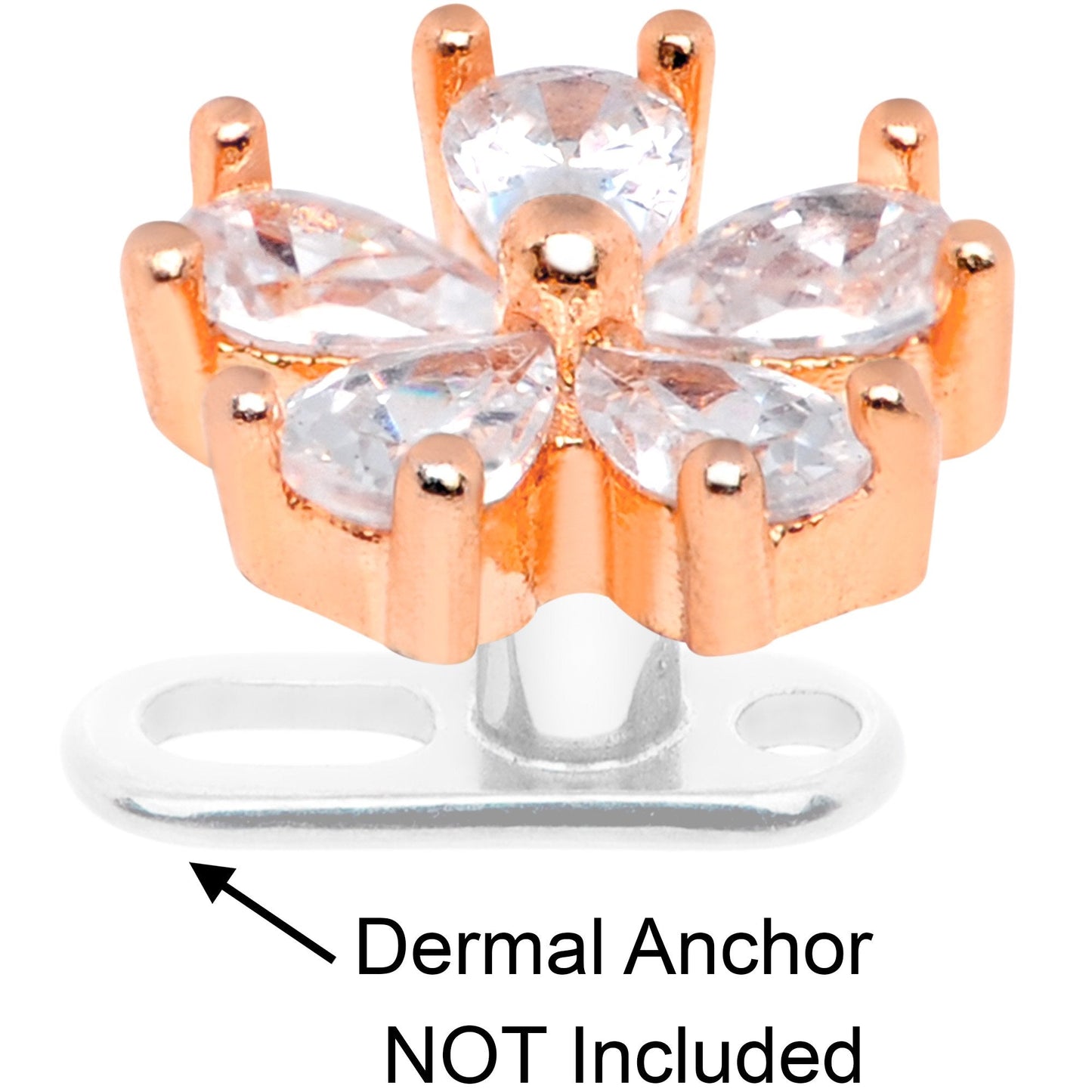 14G Clear CZ Gem Lovely Bloom Rose Gold Tone Dermal Anchor Top