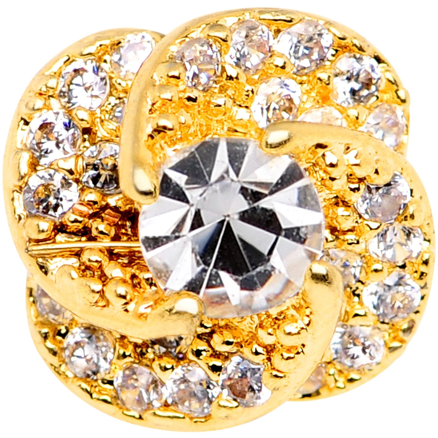 14G Clear CZ Gem Roses Romance Gold Tone Dermal Anchor Top